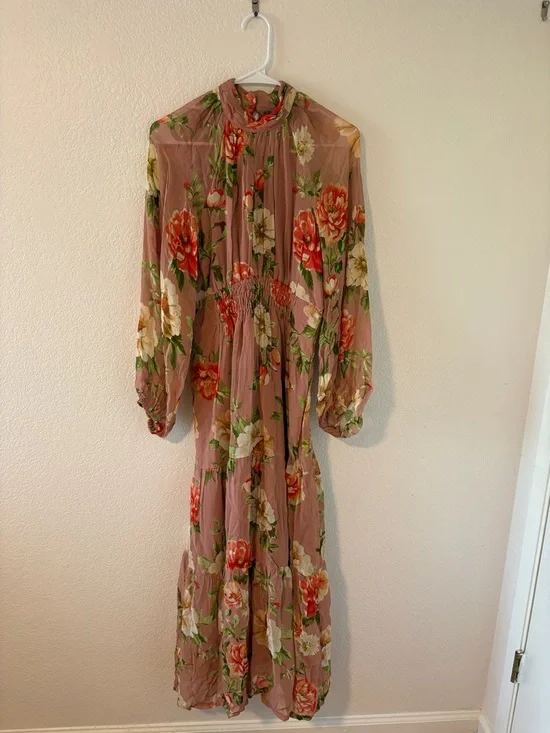 Anthropologie Floral Smocked Waist Maxi Dress - Blush Pink - Picture 4 of 8
